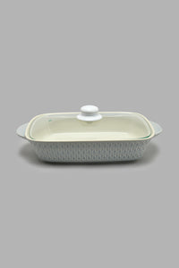 Redtag-Grey-Embossed-Rectangle-Baking-Dish-With-Glass-Lid-(Large)-Trays-Home-Dining-