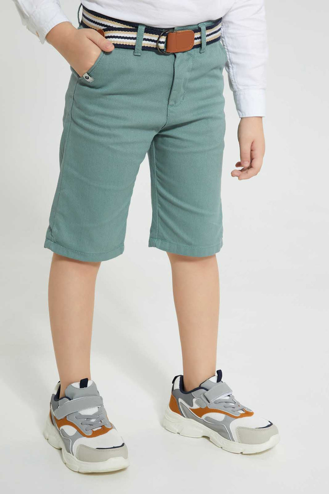 Redtag-Green-Dobby-Shorts-With-Belt-Shorts-Boys-2 to 8 Years