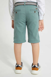 Redtag-Green-Dobby-Shorts-With-Belt-Shorts-Boys-2 to 8 Years