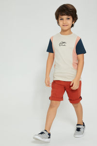 Redtag-Rust-Dobby-Shorts-With-Belt-Shorts-Boys-2 to 8 Years