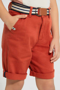 Redtag-Rust-Dobby-Shorts-With-Belt-Shorts-Boys-2 to 8 Years