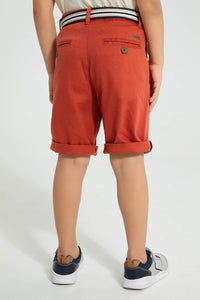 Redtag-Rust-Dobby-Shorts-With-Belt-Shorts-Boys-2 to 8 Years