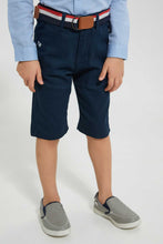 Load image into Gallery viewer, Redtag-Navy-Dobby-Shorts-With-Belt-Shorts-Boys-2 to 8 Years
