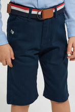 Load image into Gallery viewer, Redtag-Navy-Dobby-Shorts-With-Belt-Shorts-Boys-2 to 8 Years
