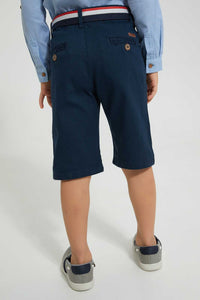 Redtag-Navy-Dobby-Shorts-With-Belt-Shorts-Boys-2 to 8 Years