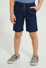 Load image into Gallery viewer, Redtag-Navy-Elasticated-Poplin-Short-Shorts-Boys-2 to 8 Years
