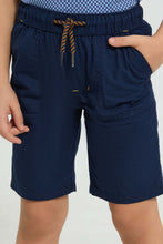 Load image into Gallery viewer, Redtag-Navy-Elasticated-Poplin-Short-Shorts-Boys-2 to 8 Years
