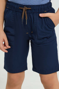 Redtag-Navy-Elasticated-Poplin-Short-Shorts-Boys-2 to 8 Years