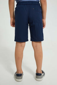 Redtag-Navy-Elasticated-Poplin-Short-Shorts-Boys-2 to 8 Years