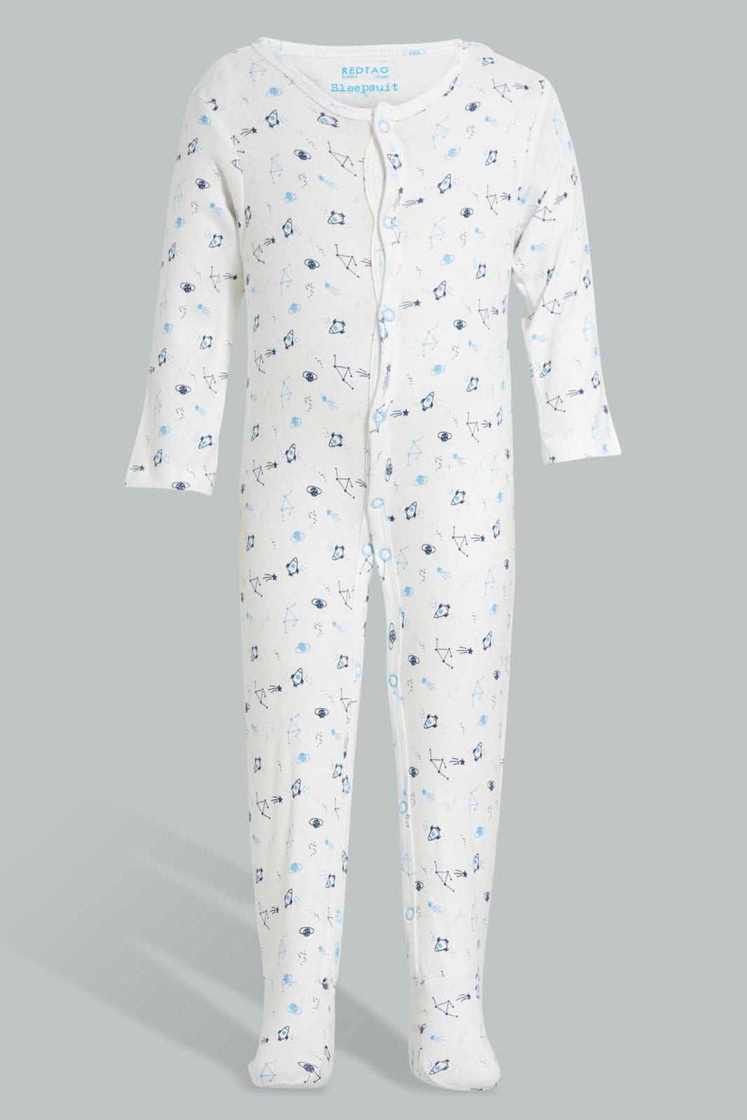 Redtag-White-And-Blue-Space-Sleep-Suit-Sleepsuits-Baby-0 to 12 Months