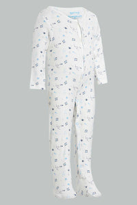 Redtag-White-And-Blue-Space-Sleep-Suit-Sleepsuits-Baby-0 to 12 Months