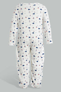 Redtag-Navy-And-Red-Whale-Sleep-Suit-Sleepsuits-Baby-0 to 12 Months