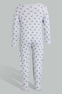 Redtag-Grey-And-Mustard--Car-Print-Sleep-Suit-Sleepsuits-Baby-0 to 12 Months