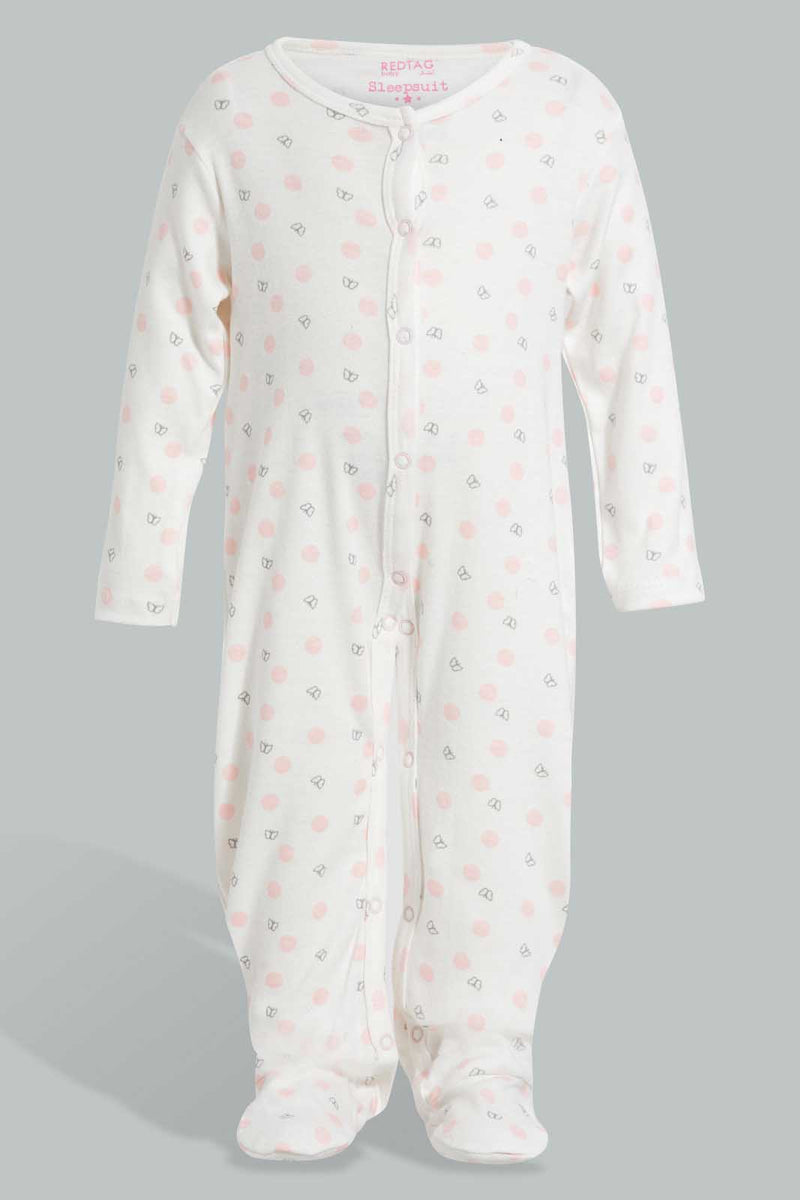 Redtag-Pink-And-White-Polka-Dot-Sleepsuit-Sleepsuits-Baby-0 to 12 Months