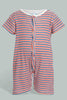 Redtag-Navy-And-Red--Stripe-Romper-Rompers-Baby-0 to 12 Months