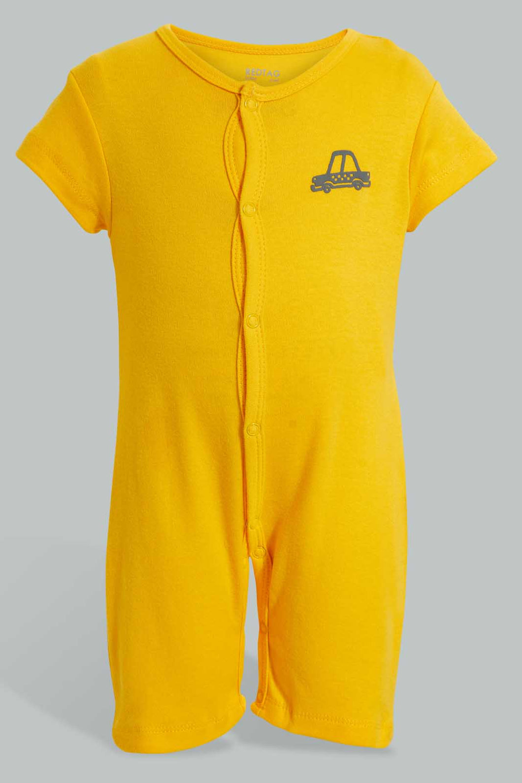 Redtag-Mustard-Car-Romper-Rompers-Baby-0 to 12 Months