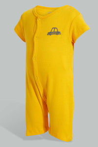 Redtag-Mustard-Car-Romper-Rompers-Baby-0 to 12 Months