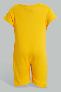 Redtag-Mustard-Car-Romper-Rompers-Baby-0 to 12 Months