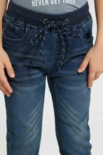 Load image into Gallery viewer, Redtag-Dark-Wash-Knit-Denim-Pull-On-Jean-With-Rib-Waistband-Jeans-Regular-Fit-Boys-2 to 8 Years
