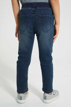 Load image into Gallery viewer, Redtag-Dark-Wash-Knit-Denim-Pull-On-Jean-With-Rib-Waistband-Jeans-Regular-Fit-Boys-2 to 8 Years
