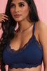 Redtag-Navy-Plain-Rib-With-Lace-Padded-Non-Wired-Bra-Non-Wired-Padded-Women's-