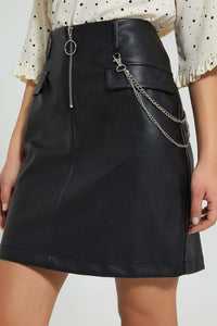 Redtag-Black-Short-Skirt-With-Chain-Trim-Details-Skirts-Women's-