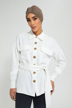 تنزيل الصورة على معرض الصور، Redtag-White-Button-Front-Collared-Belted-Top-Blouses-Women&#39;s-
