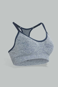 Redtag-Navy-Melange-Plain-Padded-Sports-Bra-Sports-Bras-Women's-