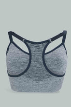 Load image into Gallery viewer, Redtag-Navy-Melange-Plain-Padded-Sports-Bra-Sports-Bras-Women&#39;s-
