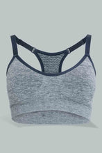 Load image into Gallery viewer, Redtag-Navy-Melange-Plain-Padded-Sports-Bra-Sports-Bras-Women&#39;s-
