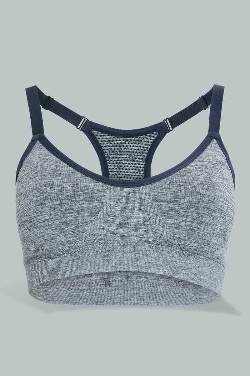 Redtag-Navy-Melange-Plain-Padded-Sports-Bra-Sports-Bras-Women's-