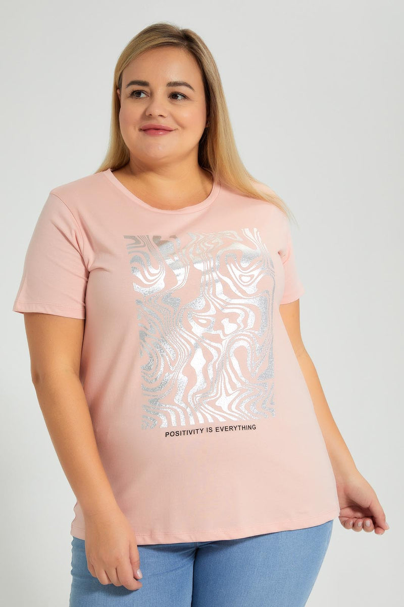 Redtag-Graphic-T-Shirt-Colour:Yellow,-Filter:Plus-Size,-LDP-T-Shirts,-New-In,-New-In-LDP,-Non-Sale,-S22A,-Section:Women,-TBL-Women's-