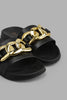 Redtag-Black-Slide-With-Gold-Chain-Trim-Sliders-Women's-