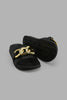 Redtag-Black-Slide-With-Gold-Chain-Trim-Sliders-Women's-