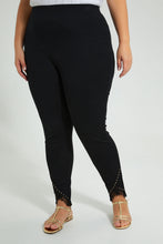 تنزيل الصورة على معرض الصور، Redtag-Black-Ponte-Legging-With-Lace-&amp;-Studs-At-Hem-Colour:Black,-Filter:Plus-Size,-LDP-Leggings,-New-In,-New-In-LDP,-Non-Sale,-S22A,-Section:Women-Women&#39;s-
