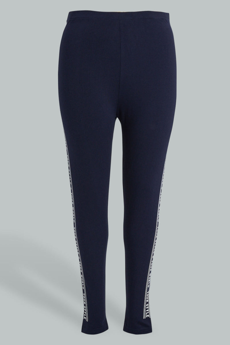 Redtag-Legging-With-Side-Print-Colour:Navy,-Filter:Plus-Size,-LDP-Leggings,-New-In,-New-In-LDP,-Non-Sale,-S22A,-Section:Women,-TBL-Women's-