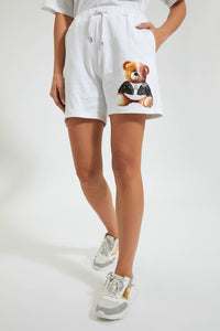 Redtag-White-Teddy-Placement-Print-Short-Colour:White,-FF,-Filter:Women's-Clothing,-New-In,-New-In-Women,-Non-Sale,-Section:Women,-W21B,-Women-Shorts-Women's-