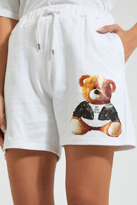 Redtag-White-Teddy-Placement-Print-Short-Colour:White,-FF,-Filter:Women's-Clothing,-New-In,-New-In-Women,-Non-Sale,-Section:Women,-W21B,-Women-Shorts-Women's-