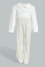 Load image into Gallery viewer, Redtag-White-And-Beige--Stripe-Sleepsuit-With-Peterpan-Collar-Sleepsuits-Baby-0 to 12 Months
