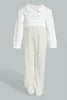 Redtag-White-And-Beige--Stripe-Sleepsuit-With-Peterpan-Collar-Sleepsuits-Baby-0 to 12 Months