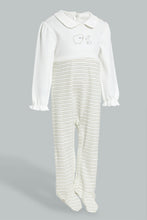 Load image into Gallery viewer, Redtag-White-And-Beige--Stripe-Sleepsuit-With-Peterpan-Collar-Sleepsuits-Baby-0 to 12 Months
