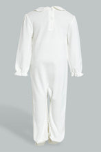 Load image into Gallery viewer, Redtag-White-And-Beige--Stripe-Sleepsuit-With-Peterpan-Collar-Sleepsuits-Baby-0 to 12 Months
