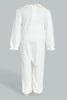 Redtag-White-And-Beige--Stripe-Sleepsuit-With-Peterpan-Collar-Sleepsuits-Baby-0 to 12 Months