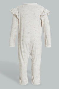 Redtag-White-Bunny-Veloure-Printed-Sleep-Suit-Sleepsuits-Baby-0 to 12 Months