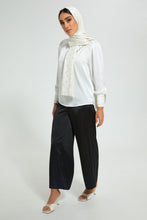 تنزيل الصورة على معرض الصور، Redtag-Ivory-Ruched-Neck-Pleated-Cuff-Details-Satin-Blouse-Blouses-Women&#39;s-
