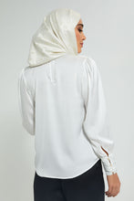 تنزيل الصورة على معرض الصور، Redtag-Ivory-Ruched-Neck-Pleated-Cuff-Details-Satin-Blouse-Blouses-Women&#39;s-
