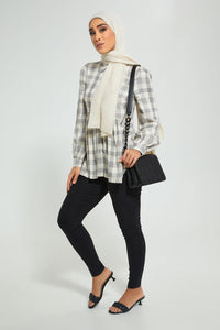 Redtag-Beige-Check-Shirt-Blouses-Women's-