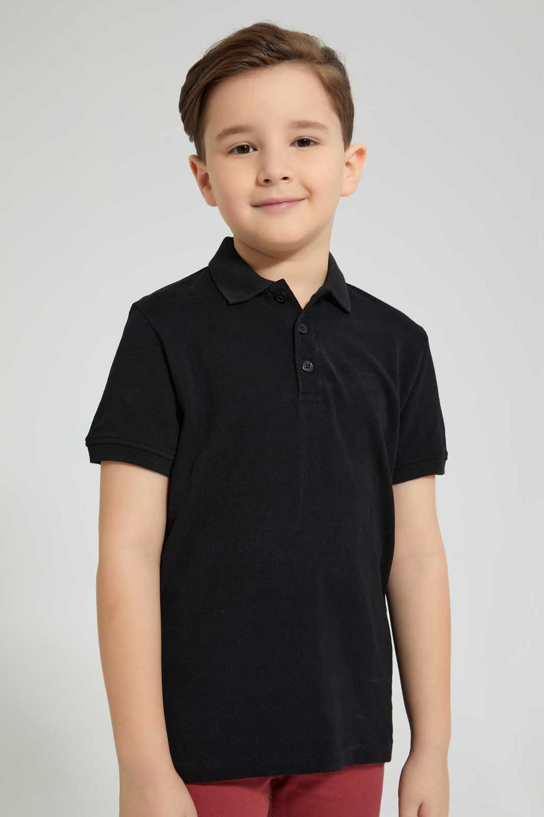 Redtag-Black-Pique-Polo-Plain-Boys-2 to 8 Years