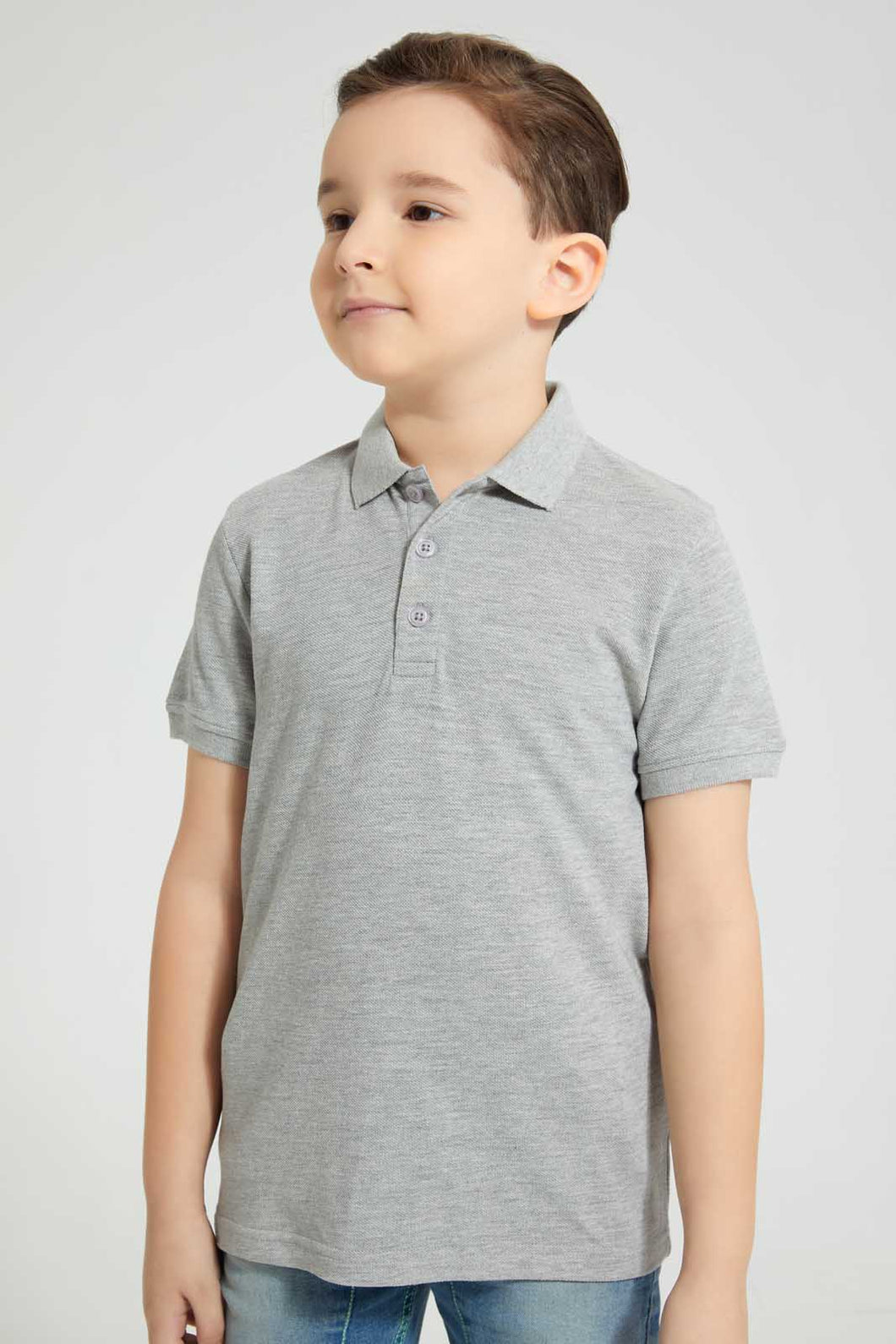 Redtag-Grey-Marl-Pique-Polo-Plain-Boys-2 to 8 Years