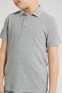 Redtag-Grey-Marl-Pique-Polo-Plain-Boys-2 to 8 Years
